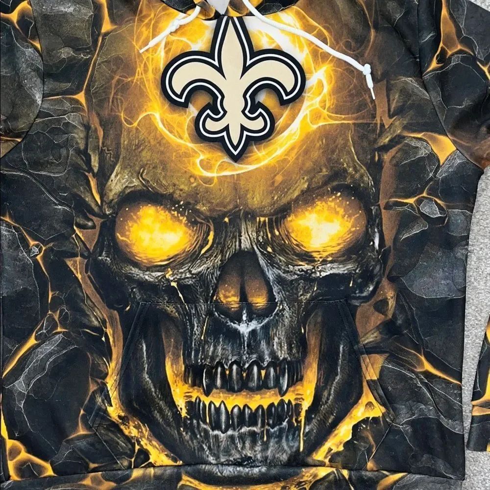 Grim Reaper Skull in Hell New Orleans Saints Hoo Dat Hoodie Hooded sweatshirt L